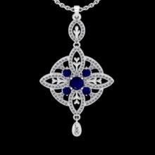 1.57 Ctw VS/SI1 Blue sapphire and Diamond 14K White Gold necklace (ALL DIAMOND ARE LAB GROWN )