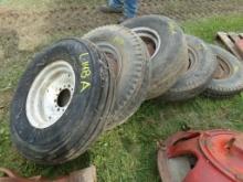 (5) Wagon/Implement Wheels & Used Tires - Tires Fair to Near New Condition
