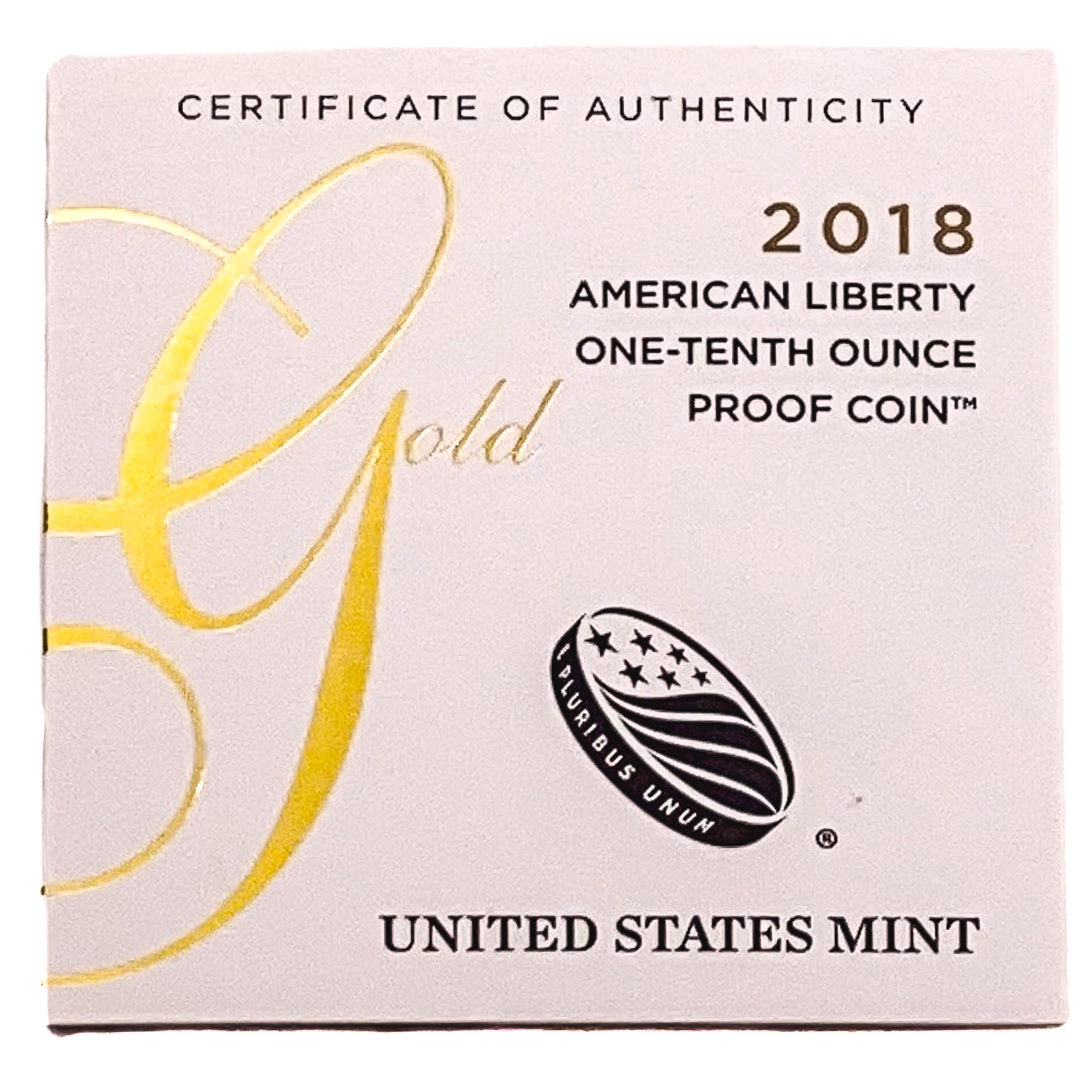2018 1/10oz Gold American Liberty Proof Coin