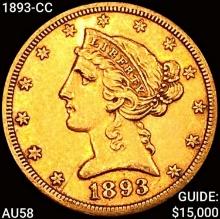 1893-CC $5 Gold Half Eagle CHOICE AU