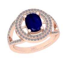 1.77 Ctw SI2/I1Blue Sapphire and Diamond 14K Rose Gold Engagement Ring