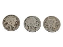 Lot of 3 Buffalo Nickels - 1935, 1936-D & 1937