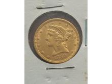 1880 $5. LIBERTY HEAD GOLD PIECE UNC