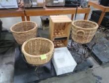 basket stands w/ baskets, wooden merchandiser