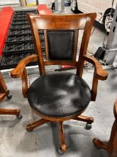 Leather Office Chair / Saloon Chair W/ Heavy Wood Base & Casters