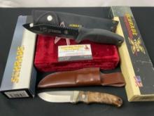 Pair of Schrade Fixed Blade Knives, Pro Hunter PHW & Rocky Mt ElK Foundation IELF w/ sheaths, NIB