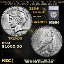 ***Auction Highlight*** 1935-s Peace Dollar $1 Graded ms64 BY SEGS (fc)