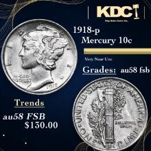 1918-p Mercury Dime 10c Grades Choice AU/BU Slider FSB