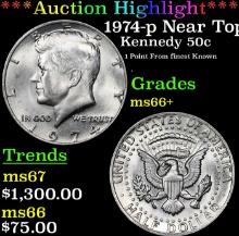 ***Auction Highlight*** 1974-p Kennedy Half Dollar Near Top Pop! 50c Graded ms66+ By SEGS (fc)