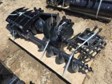 NEW LANTY 9PC EXCAVATOR ATTACHMENT PACKAGE includes quick hitch, rake, ripper, graber, auger, 12in.
