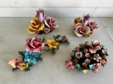Group of 4 Italian Style Porcelain Flower Decorations
