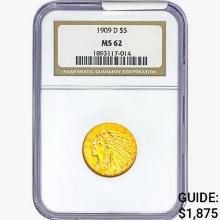 1909-D $5 Gold Half Eagle NGC MS62