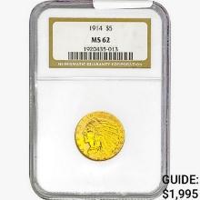 1914 $5 Gold Half Eagle NGC MS62