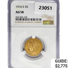 1916-S $5 Gold Half Eagle NGC AU58