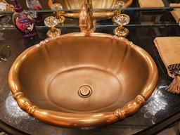 Designer 67" Bull Nose Granite Top with Metal Legs Vanity with Gold Accents, Sink and Fixtures