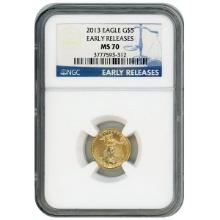 Certified American $5 Gold Eagle 2013 MS70 NGC Early Release Blue Label