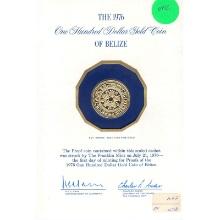 Belize $100 Gold Proof 1976 Mayan Symbols