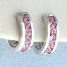 Pink Sapphire Huggie Hoop Earrings In 14k White Gold
