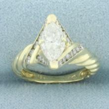 Marquise Diamond Rope Design Engagement Ring In 14k Yellow Gold