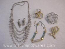 Assorted Costume Jewelry including Rhinestone Necklace and Earring Set, Sarah Coventry Pin and more,