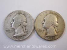 Two US Silver Washington Quarters: 1945-S and 1946-S