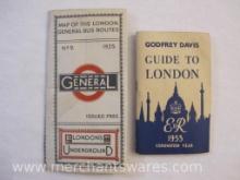 1925 London Bus Routes Pamphlet and 1953 Guide to London with Map, 3 oz