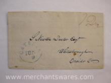 Stampless Cover Blue Stamp Catskill NY to Whiteborough NY July 9 1838