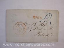 Stampless Cover Red Stamp New York NY to Philadelphia PA July 10 1844