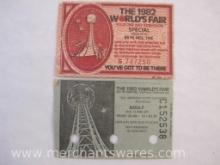 Two 1982 World's Fair Tickets, one unused, 1 oz