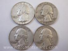 Four US Silver Washington Quarters: 1958-D, 1959-D and 1960-D