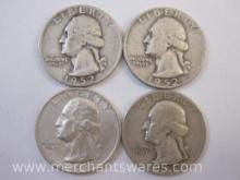 Four US Silver Washington Quarters: 1952-D and 1953-D