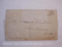 Stampless Cover Red Stamp Bingham Mass to New Haven Conn