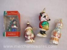 Four Glass Christmas Ornaments including Mickey Mouse and More, 4 oz