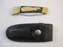 Australian Crocodile Pocket Knife with Leather Sheath, Stainless Taiwan Blade, 5 oz