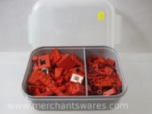 Assorted Red Lego Pieces including String Reel Winch 73037, Antenna Flag Mast 6396, 14 oz