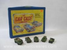 Vintage Tara Toy Corp Car Case, Holds 48 Cars, with 5 1970s Matchbox Military Vehicle Toy Cars and