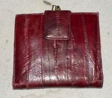 Vintage Bi-Fold EEL Skin Wallet Ladies- Burgundy