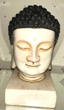Vintage Buddha Head Carved Marble Statue Bust HEAVY 8 1/2" tall