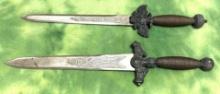 2 Vintage Toledo Spain Souvenir Engraved Decorative Swords 16" & 17" Long