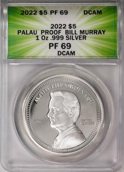 2022 $5 Palau Proof Bill Murray Silver Coin ANACS PF69DCAM