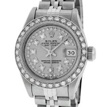 Rolex Ladies Stainless Steel Slate Grey Diamond Datejust Wristwatch