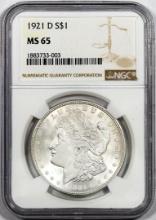 1921-D $1 Morgan Silver Dollar Coin NGC MS65