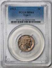 1913 Type 1 Buffalo Nickel Cent Coin PCGS MS64