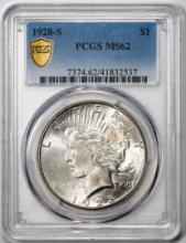 1928-S $1 Peace Silver Dollar Coin PCGS MS62
