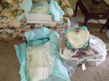 Wedding Dress &Hat And Ring Pillow And Clothes Hamper w/Misc Towels & Linen