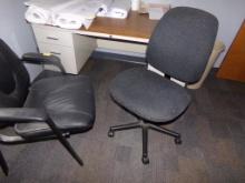 White Metal and Wood Top Desk and (2) Chairs (1) Rolling Office Chair, (1)