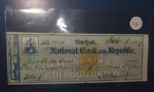 1867 CANCELLED CHECK ON NEW YORK NATIONAL BANK OF THE REPUBLIC