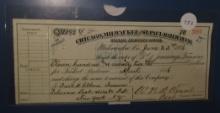 1886 CANCELLED CHECK ON CHICAGO MILWAUKEE & ST. PAUL RAILWAY