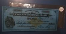 1882 CANCELLED CHECK ON ROCK ISLAND PEOPLES NATIONAL BANK