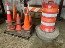 QTY OF SAFETY CONES, BARRELS & TRAFFIC BARRICADE